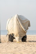 Detail of cargo trolley with material covered with canvas on Leme Beach - Rio de Janeiro city - Rio de Janeiro state (RJ) - Brazil