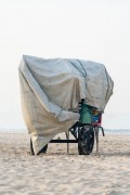 Detail of cargo trolley with material covered with canvas on Leme Beach - Rio de Janeiro city - Rio de Janeiro state (RJ) - Brazil