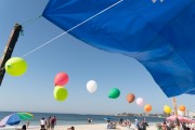 Trade stall on the edge of Copacabana Beach with balloon decoration - Rio de Janeiro city - Rio de Janeiro state (RJ) - Brazil