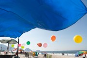 Trade stall on the edge of Copacabana Beach with balloon decoration - Rio de Janeiro city - Rio de Janeiro state (RJ) - Brazil