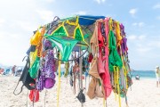 Improvised sun umbrella as a display for selling bikinis on Copacabana Beach - Rio de Janeiro city - Rio de Janeiro state (RJ) - Brazil