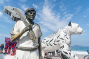 Jaguar Parade 2024 - Title: Onça de Copanema - Artist: Jota Junior - Statue of Tom Jobim - Arpoador Beach - Rio de Janeiro city - Rio de Janeiro state (RJ) - Brazil