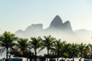 Palm trees on the edge of Ipanema Beach with Two Brothers Mountain and Rock of Gavea in the background - Rio de Janeiro city - Rio de Janeiro state (RJ) - Brazil