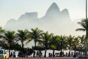 Palm trees on the edge of Ipanema Beach with Two Brothers Mountain and Rock of Gavea in the background - Rio de Janeiro city - Rio de Janeiro state (RJ) - Brazil