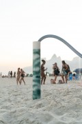 Bathers on Ipanema Beach with Two Brothers Montain and Rock of Gavea in the background - Rio de Janeiro city - Rio de Janeiro state (RJ) - Brazil