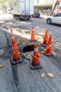 Traffic cones during manhole maintenance - Francisco Otaviano Street - Rio de Janeiro city - Rio de Janeiro state (RJ) - Brazil