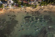 Picture taken with drone of boats on the edge of Pipa District - Tibau do Sul city - Rio Grande do Norte state (RN) - Brazil