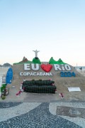 Sand sculpture by artist Rogean Rodrigues representing Christ the Redeemer - Copacabana Beach - Rio de Janeiro city - Rio de Janeiro state (RJ) - Brazil