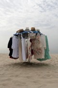 Improvised sun umbrella as a display for selling dresses on Copacabana Beach - Rio de Janeiro city - Rio de Janeiro state (RJ) - Brazil