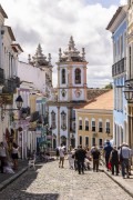 View of historic houses in Pelourinho - Our Lady of Rosario dos Pretos Church (XVIII century) in the background - Salvador city - Bahia state (BA) - Brazil