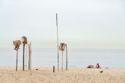 Flagpoles with wooden boxes on top - Copacabana Beach - Rio de Janeiro city - Rio de Janeiro state (RJ) - Brazil