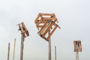 Flagpoles with wooden boxes on top - Copacabana Beach - Rio de Janeiro city - Rio de Janeiro state (RJ) - Brazil