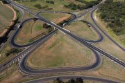 Picture taken with drone of the junction of the Armando Sales Oliveira (BR-265) and Assis Chateaubriand (SP-425) Highways - Olimpia city - Sao Paulo state (SP) - Brazil