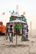 Improvised sun umbrella as a display for selling bikinis on Copacabana Beach - Rio de Janeiro city - Rio de Janeiro state (RJ) - Brazil