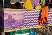 Image of Sugarloaf Mountain and Copacabana boardwalk, printed on canvas, decorating a stall - Arpoador Beach - Rio de Janeiro city - Rio de Janeiro state (RJ) - Brazil