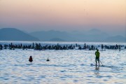 Practitioners of Stand up paddle watching the sunrise - post 6 of Copacabana Beach - Rio de Janeiro city - Rio de Janeiro state (RJ) - Brazil