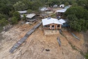 Picture taken with drone of the small riverine community on the banks of the Negro River - Anavilhanas National Park - Manaus city - Amazonas state (AM) - Brazil