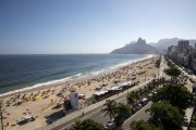 Bathers on Ipanema Beach with Two Brothers Montain and Rock of Gavea in the background - Rio de Janeiro city - Rio de Janeiro state (RJ) - Brazil