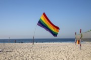 Flag in the colors of the Rainbow, symbol of the LGBTQIA+ movement - Leme Beach - Rio de Janeiro city - Rio de Janeiro state (RJ) - Brazil