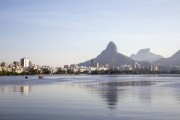 View of the Rodrigo de Freitas Lagoon with the Morro Dois Irmaos (Two Brothers Mountain) and the Rock of Gavea in the background  - Rio de Janeiro city - Rio de Janeiro state (RJ) - Brazil