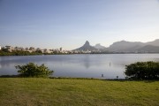 View of the Rodrigo de Freitas Lagoon with the Morro Dois Irmaos (Two Brothers Mountain) and the Rock of Gavea in the background  - Rio de Janeiro city - Rio de Janeiro state (RJ) - Brazil