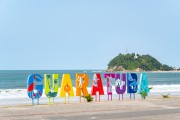 Detail of sign at central Beach with the words: Guaratuba - Guaratuba city - Parana state (PR) - Brazil