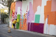 Man doing artistic painting on wall - Rio de Janeiro city - Rio de Janeiro state (RJ) - Brazil