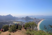 Persons in summit of the Morro Dois Irmaos (Two Brothers Mountain) with the Christ the Redeemer in the background - Rio de Janeiro city - Rio de Janeiro state (RJ) - Brazil