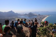 Persons in summit of the Morro Dois Irmaos (Two Brothers Mountain) with the Christ the Redeemer in the background - Rio de Janeiro city - Rio de Janeiro state (RJ) - Brazil