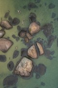 Picture taken with drone of people swimming at Feiticeira Beach (Witch Beach) waterfront - Angra dos Reis city - Rio de Janeiro state (RJ) - Brazil