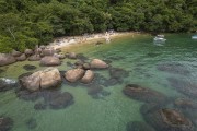 Picture taken with drone of Feiticeira Beach (Witch Beach) waterfront - Angra dos Reis city - Rio de Janeiro state (RJ) - Brazil