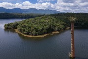 Picture taken with drone of Piraquara I Dam - Supplies part of the metropolitan region of Curitiba  - Piraquara city - Parana state (PR) - Brazil
