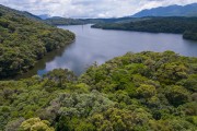 Picture taken with drone of Piraquara I Dam - Supplies part of the metropolitan region of Curitiba  - Piraquara city - Parana state (PR) - Brazil
