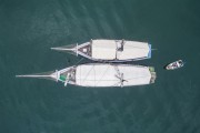 Picture taken with drone of boats docked at Pouso Beach - Angra dos Reis city - Rio de Janeiro state (RJ) - Brazil