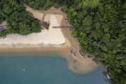 Picture taken with drone of river flowing into Mangue Beach - Angra dos Reis city - Rio de Janeiro state (RJ) - Brazil