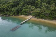 Picture taken with drone of wooden pier at Mangue Beach - Angra dos Reis city - Rio de Janeiro state (RJ) - Brazil