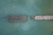 Picture taken with drone of wooden pier at Mangue Beach - Angra dos Reis city - Rio de Janeiro state (RJ) - Brazil
