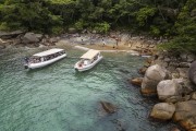 Picture taken with drone of tourist boats at Caxadaço Beach - Angra dos Reis city - Rio de Janeiro state (RJ) - Brazil