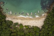 Picture taken with drone of tourist boats at Meros Beach - Angra dos Reis city - Rio de Janeiro state (RJ) - Brazil
