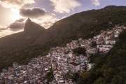 Picture taken with drone of Santa Marta Slum with Christ the Redeemer in the background - Rio de Janeiro city - Rio de Janeiro state (RJ) - Brazil