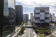 Picture taken with drone of Republica do Chile Avenue with build of the National Bank for Economic and Social Development (BNDES) headquarters - to the left - with the Build of the PETROBRAS headquarters - to the right - Rio de Janeiro city - Rio de Janeiro state (RJ) - Brazil