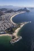 Picture taken with drone of the Arpoador Stone with the Copacabana Beach and the Sugarloaf in the background  - Rio de Janeiro city - Rio de Janeiro state (RJ) - Brazil