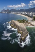 Picture taken with drone of the Arpoador Stone with Ipanema Beach in the background  - Rio de Janeiro city - Rio de Janeiro state (RJ) - Brazil