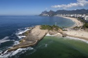 Picture taken with drone of the Arpoador Stone with Ipanema Beach in the background  - Rio de Janeiro city - Rio de Janeiro state (RJ) - Brazil