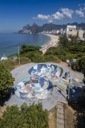 Picture taken with drone of Ipanema Beach with a skate park in the foreground - Rio de Janeiro city - Rio de Janeiro state (RJ) - Brazil