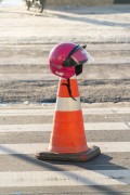 Traffic cone with motorcycle helmet - Post 6 on Copacabana Beach - Rio de Janeiro city - Rio de Janeiro state (RJ) - Brazil