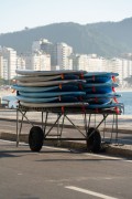 Stand up paddle boards in cargo trolley on sidewalk of Copacabana Beach - Rio de Janeiro city - Rio de Janeiro state (RJ) - Brazil