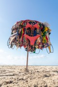 Improvised sun umbrella as a display for selling bikinis on Copacabana Beach - Rio de Janeiro city - Rio de Janeiro state (RJ) - Brazil
