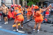 Revelers dressed as Comlurb street cleaners during carnival - Rio de Janeiro city - Rio de Janeiro state (RJ) - Brazil