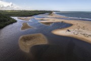 Picture taken with drone of river mouth and sandbanks at Barra do Cahy Beach - Prado city - Bahia state (BA) - Brazil